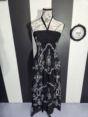 Bali Black Strapless Maxi Dress with White Embroidery